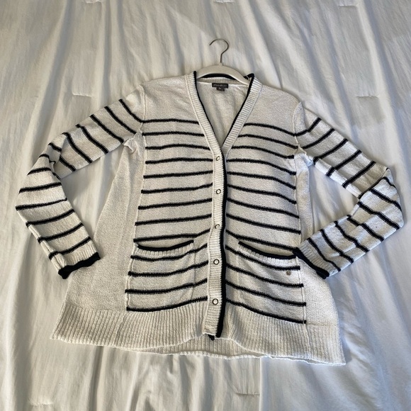 Eddie Bauer Striped Cardigan Sweater Small navy and white EUC - Picture 8 of 13